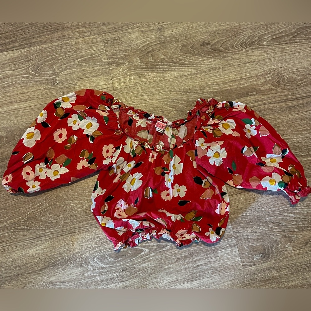 kate spade Red Floral Elastic-Neck Blouse